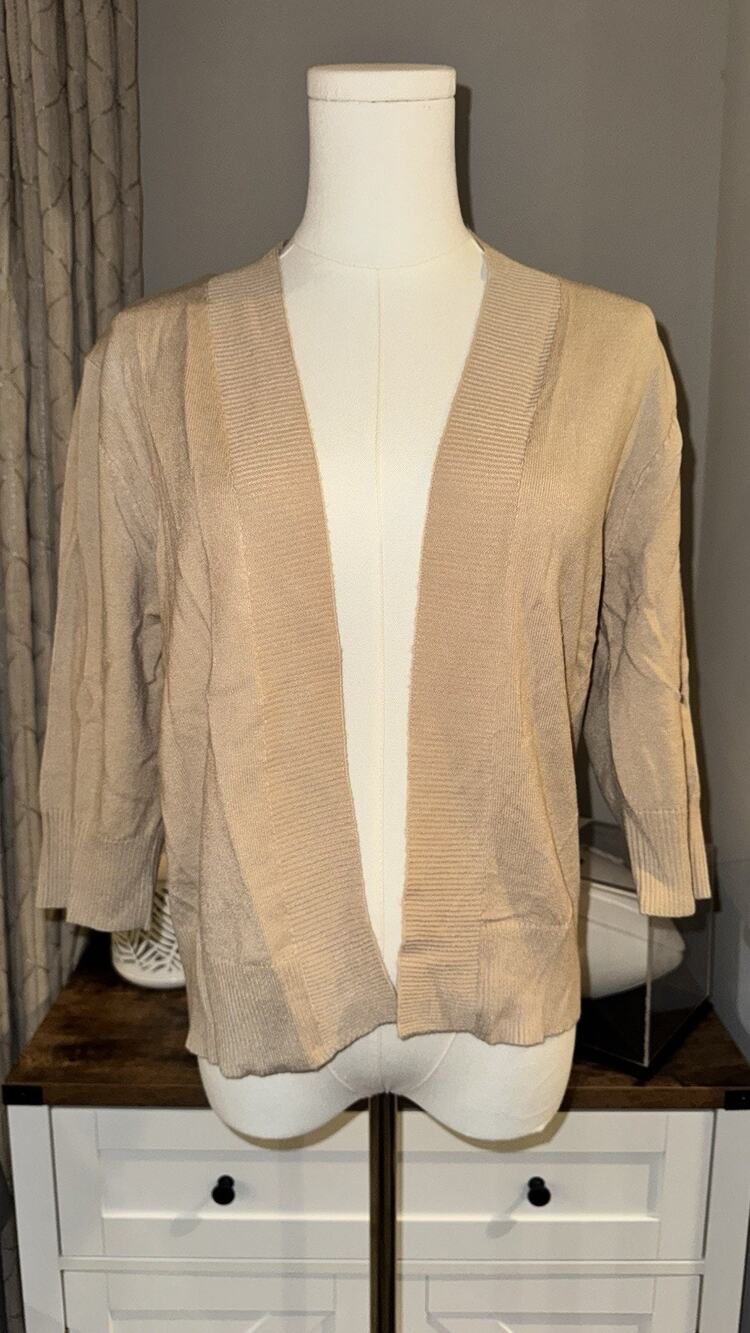 Women's Beige Tan Open Front Cardigan Sweater Size M 3/4 Sleeve NWT